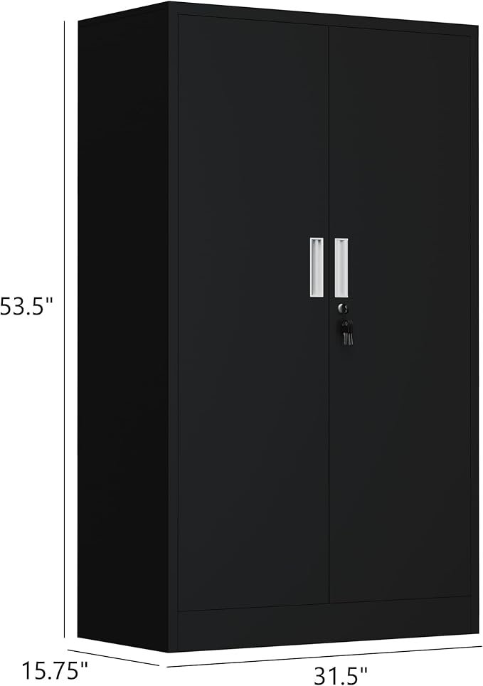 Metal Storage Cabinet with Locking Doors and Adjustable Shelves, 53.5-Inch Tall Lockable Storage Cabinets for Home Office Garage Kitchen Pantry (Black)