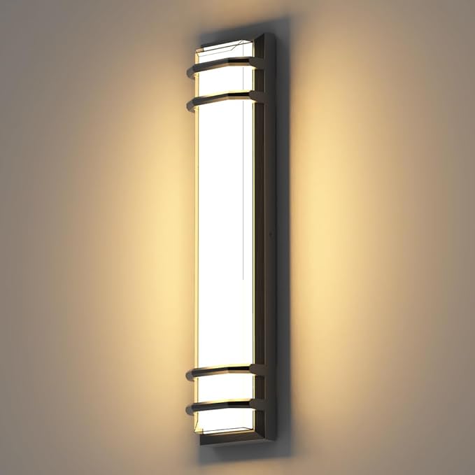 2Packs 36w 3000K Outdoor Wall Lights, LED Dimmable Modern Porch & Patio Wall Light Fixture, 23.6in Black Exterior Sconce Wall Mounted Lights Suitable for Garage Living Room Courtyard House(3000K)