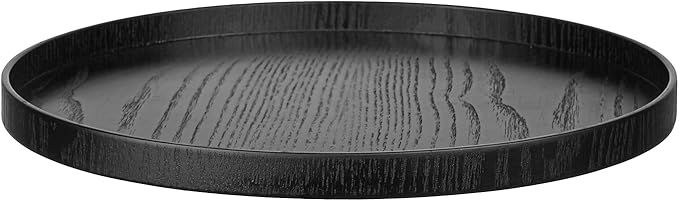 Round Solid Wood Serving Tray Extra Large Tea Coffee Snack Food Meals Serving Plate Non-Slip Kitchen Party Bar Server Ottoman Tray Breakfast Tray with Raised Edges (13inch/33cm) Black