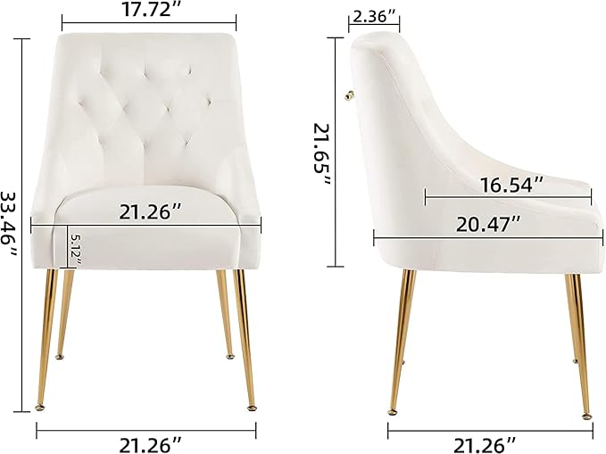 Modern Dining Chairs Set of 4, Mid Century Chairs with 5.12” Cushions and Golden Legs, Velvet Upholstered Dining Chairs with Back Pull Rod, for Kitchen, Living Room (Beige)