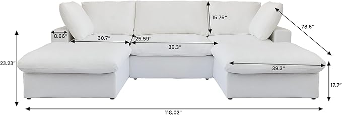 Cloud Modular Sectional Sofa Couch,U Shaped Couch 5 Seater for Living Room,120" Convertible Couches with Storage Ottoman, Covers Washable&Replaceable,White