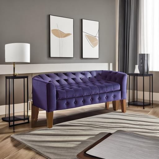 HomePop Velvet Tufted Storage Bench Settee with Hinged Lid, Purple 50" x 18" x 23"