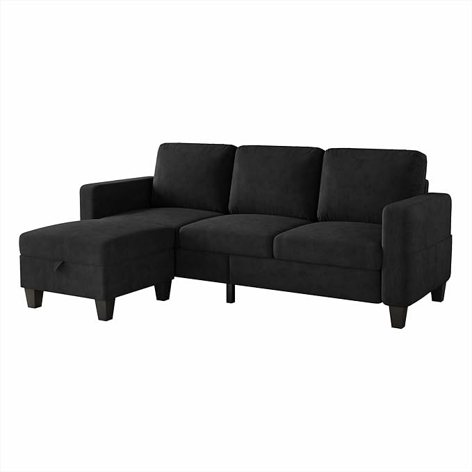 Small Sectional Couch, L Shaped Sectional Black Couch in a Box, Small Couches with Ottoman, 3 Seater Sofa for Living Room, Apartment, Dorm, Office