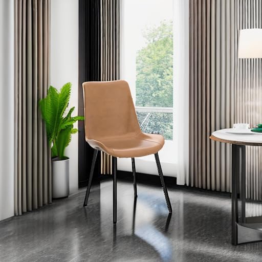 Dining Chairs Set of 2, Modern Kitchen & Dining Room Chairs, Upholstered Faux Leather Cushion Seat and Sturdy Metal Legs (2 Brown Chairs)