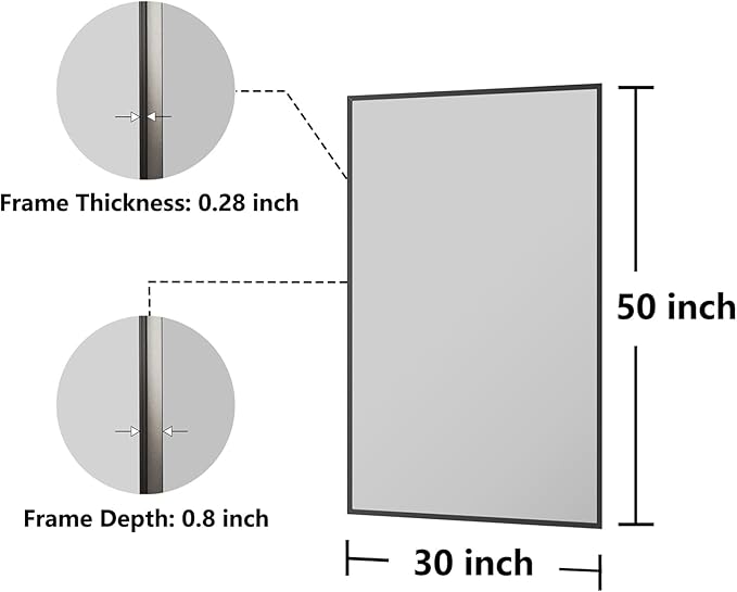 Bathroom Mirror 30"x50" Matte Black Rectangle Bathroom Wall Mirror for Over Sink, Modern Large Vanity Mirror, HD Tempered Glass, Anti-Rust Aluminum Alloy Frame, for Living Room, Bedroom, Entryway
