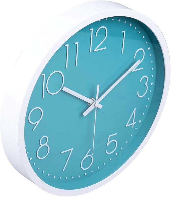 jomparis 12 Inch Silent Non-Ticking Battery Operated Round Turquoise Wall Clock Easy to Read for Pool/Home/Office/School/Kitchen/Bedroom/Living Room Teal Clocks