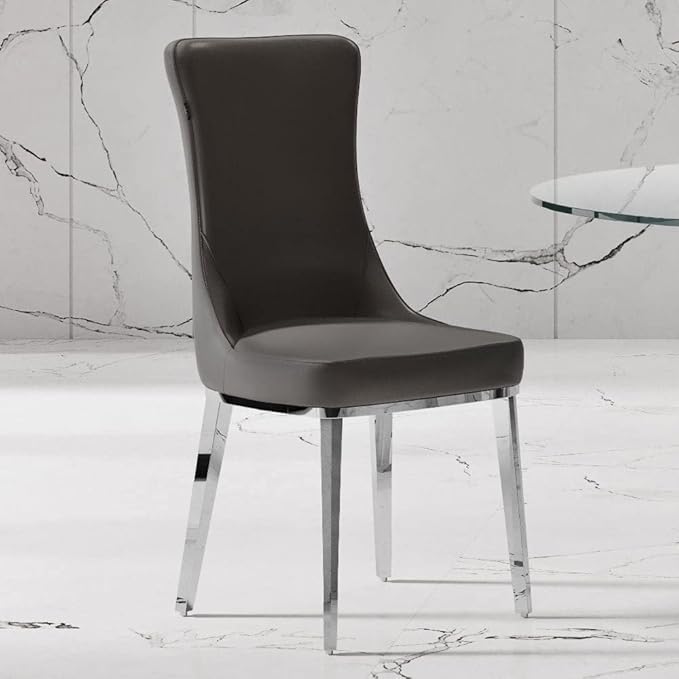 ZURI Modern Norma Dining Chair - Dark Grey with Polished Stainless Steel Base