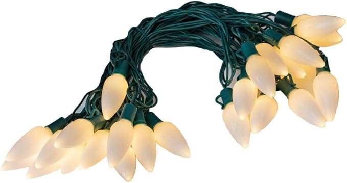 Novelty Lights 25 Feet 25 Light C9 Ceramic Style LED String Lights, Warm White, Pre-Lamped Holiday Lights on Green Wire, UL Listed Indoor/Outdoor, Connectable End-to-End