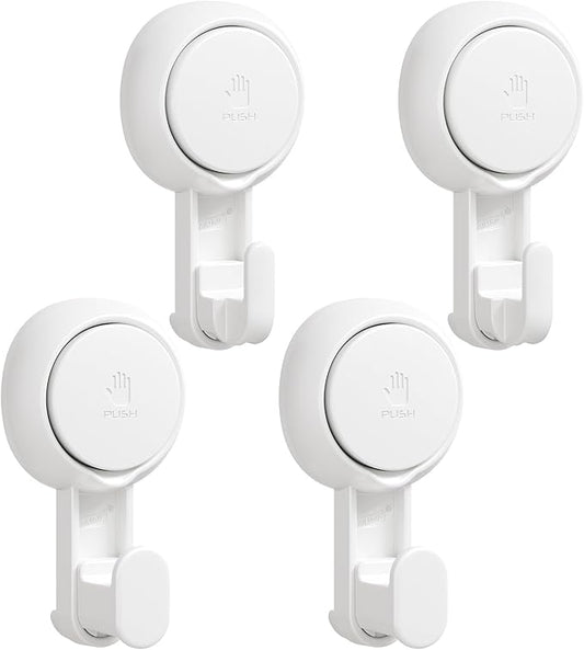 TAILI Suction Towel Hook for Bathroom, Damage-Free Hanging Hooks for Inside Shower Wall, Powerful Vacuum Suction Cup Shower Holder for Towel, Loofah, Cloth, Easy to Install and Remove, White, 4 Pack