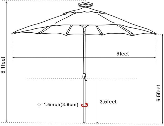 EliteShade USA 10-Year-Non-Fading Solar 9ft Market Umbrella with 80 LED Lights Patio Umbrellas Outdoor Table Umbrella with Ventilation, Logo Red
