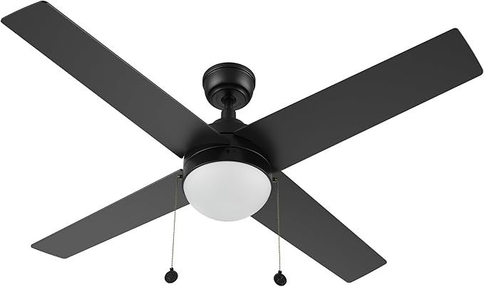 CEME 52" Ceiling Fan with Light Low Profile, DC 5 Speeds Silent Ceiling Fan with Remote, 4 Dual Finish Blades, 3 Light Colors Dimmable LED for Bedroom Room, Black
