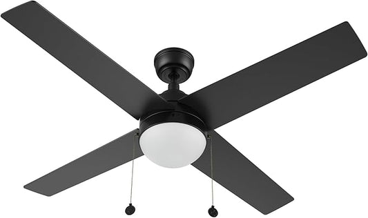 CEME 52" Ceiling Fan with Light Low Profile, DC 5 Speeds Silent Ceiling Fan with Remote, 4 Dual Finish Blades, 3 Light Colors Dimmable LED for Bedroom Room, Black