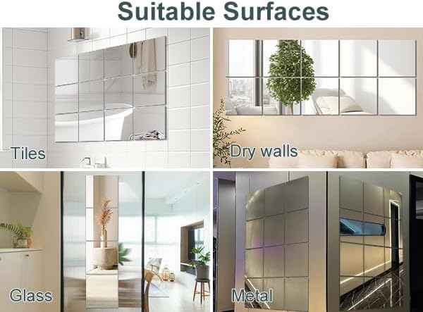 Vlush Full Length Wall & Tiles 10.2'' x 10.2'' x 4PCS Full Body Mirror, Full Length Mirror Wall Mounted Mirrors Decorative for Home Gym, Door, Bedroom & Bathroom