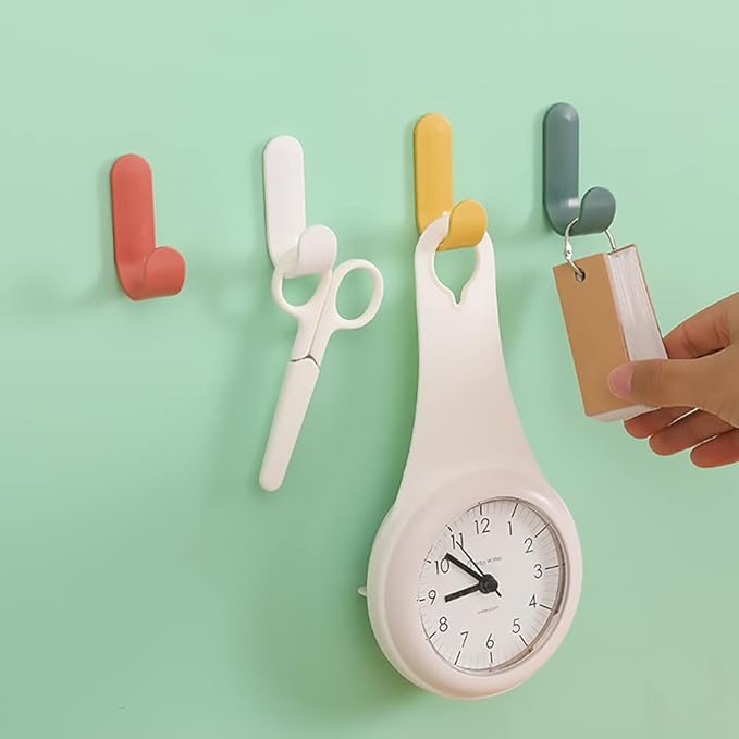 12 Pack Adhesive Hooks Utility Wall Hooks Key Hooks for Wall Decorative Key Holder Rack Self Adhesive Wall Hooks for Towels, Hats, Shower, Kitchen, Living Room, Office