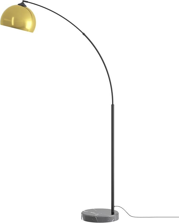 GETINLIGHT Inlight 66" Modern Antique Brass Arc Floor Lamp with Inner Gold Metal Shade and Black Marble Base, Bulb Not Included, IN-0806-1-AG