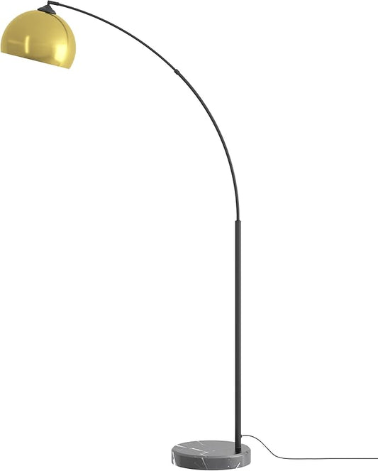 GETINLIGHT Inlight 66" Modern Antique Brass Arc Floor Lamp with Inner Gold Metal Shade and Black Marble Base, Bulb Not Included, IN-0806-1-AG