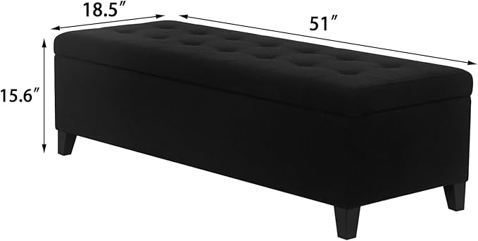 Joveco Storage Ottoman Bench, 51" Rectangle Long Bench, for Bedroom, End Foot of Bed, Living Room, Entryway, Line Black