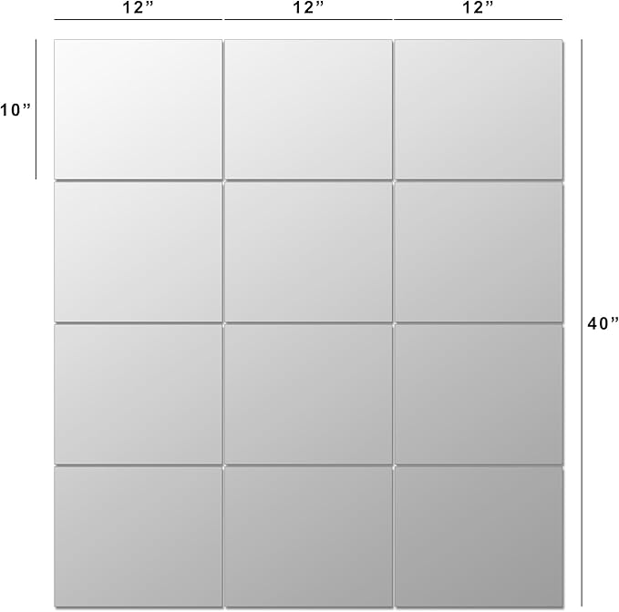 Ruomeng Gym Mirror Tiles, 12 Pcs, 10" x 12", Frameless, Wall-Mounted, Modern Home Gym, Bedroom, Door Mirror