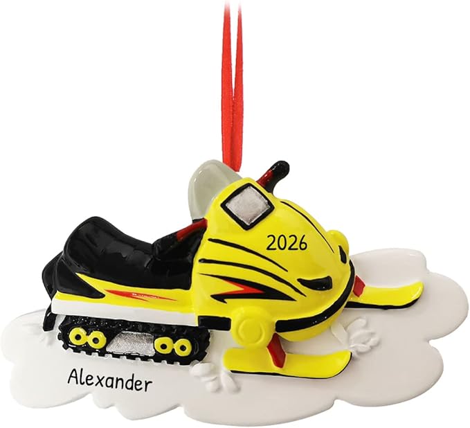 Personalized Snowmobile Ornament 2025 - Yellow Snowmobile Gifts Sled Ornaments for Christmas Tree Ski Ornament Snowboarding Christmas Snowboarder Snow for Ornaments by Elves
