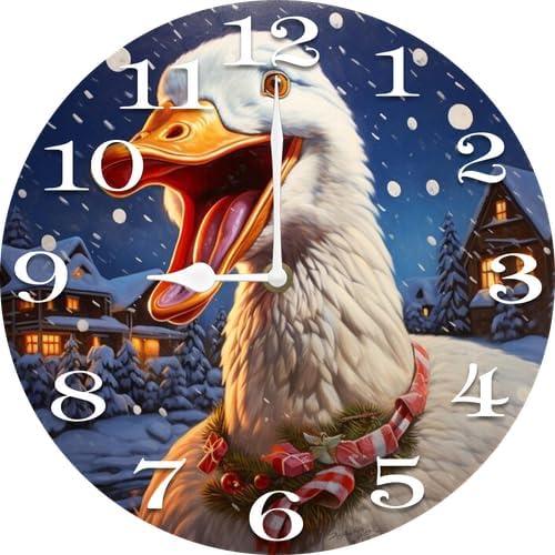 Christmas Goose Wall Clock Large Silent Non-Ticking Battery Operated Modern Clocks for Living Room Decor/Bedroom/Office (12x12 in)
