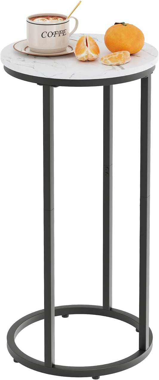 C Shaped end Table,Wood Round Side Table for Couch,Small Sofa Table with Metal Frame for Bedroom,Living Room,Bedside,Black Color(11.81" D x 11.81" W x 23.62" H)