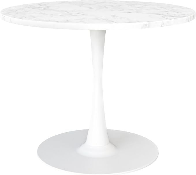 DKLGG White Marble Round Dining Table, 39.1" Tulip Kitchen Dining Table for 4-5 People with MDF Table Top & Pedestal Base, Mid-Century End Living Room Table