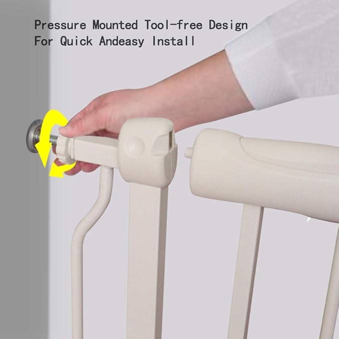 ALLAIBB Extra Wide Pressure Mount Baby Gate Auto Close White Metal Child Dog Pet Safety Gates with Walk Through for Stairs,Doorways,Kitchen and Living Room(33.86-38.58"/86-98cm)