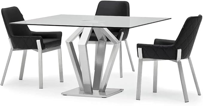 Zuri Furniture Sydney Black Leatherette Dining Chair with Brushed Stainless Steel Legs