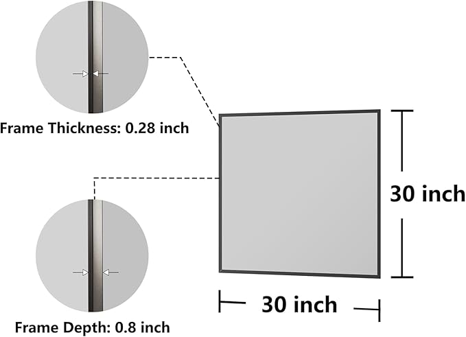 Koonmi Bathroom Mirror for Wall, 30"x30" Black Bathroom Mirror for Over Sink, Shatterproof Tempered Glass Vanity Mirror with Anti-Rust Aluminum Alloy Frame, Hang Horizontally or Vertically