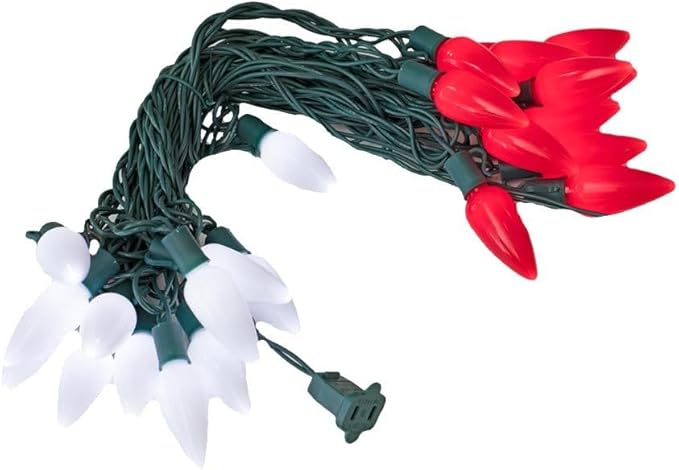 Novelty Lights 25FT C9 LED Ceramic Christmas Lights (25 Bulbs) Novelty Lighting, C9 Christmas Lights Outdoor (Red/Pure White)