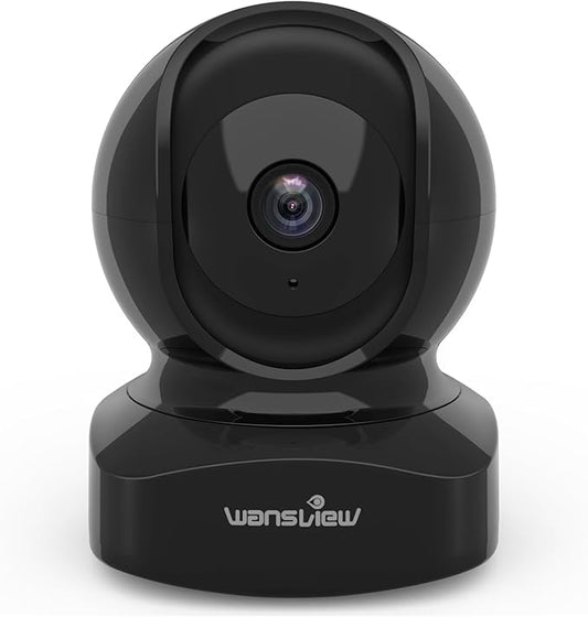 Wansview Security Camera Indoor, 360 Degree WiFi Home Security Cameras for Pet/Dog/Nanny, 2 Way Audio Night Vision, Works with Alexa, with TF Card Slot and Cloud, 2.4Ghz, Q5 (Black, 3MP)