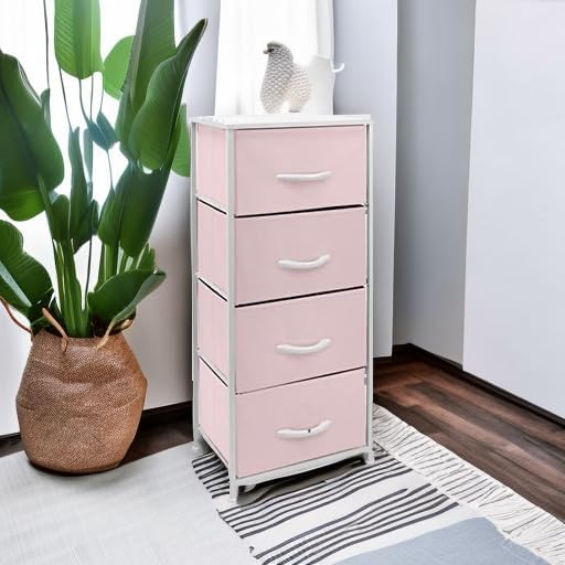 Sorbus Dresser Storage Tower, Organizer Drawers for Closet Boys & Girls Bedroom, Bedside Furniture, Chest for Home, College Dorm, Steel Frame, Wood Top, Fabric Bins(Pink)