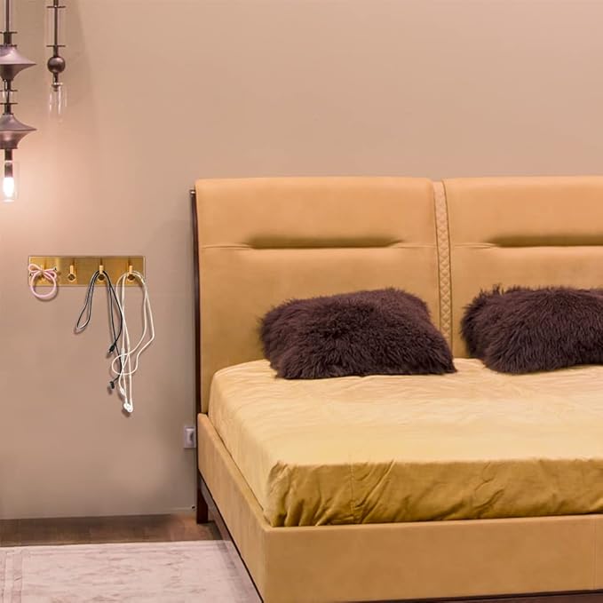 Picowe Key Holder for Christmas Wall Decorative, Adhesive Stainless Steel Key Hooks, Key Hanger Key Organizer Towel Hook Coat Hanger for Entryway Hallway Kitchen (Four Rows, Golden 1 PC)