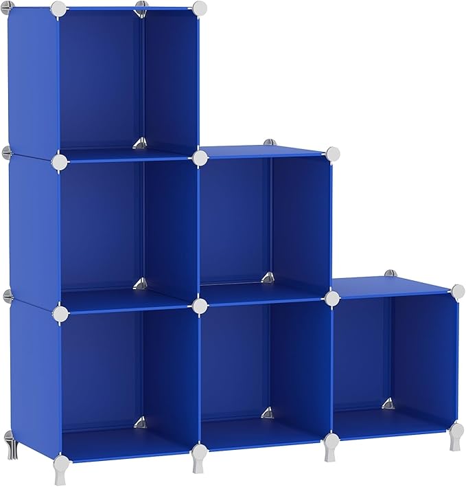 AWTATOS Cube Storage Organizer, 6 Cube Closet Organizers and Storage Shelves, DIY Stackable Bookshelf for Bedroom, Home, Admiral Blue