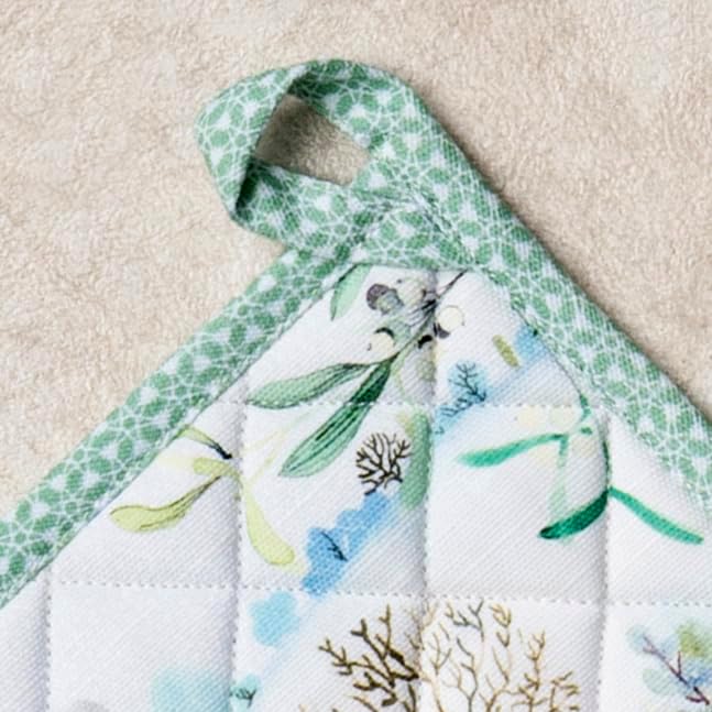 Maison d' Hermine Pot Holders 100% Cotton Heat Resistant Potholders 8" x 8" Hot Pads with Loop for Thanksgiving Christmas Decorations BBQ Cooking Baking Handling Hot Pans (Pack of 1, Snowy World)