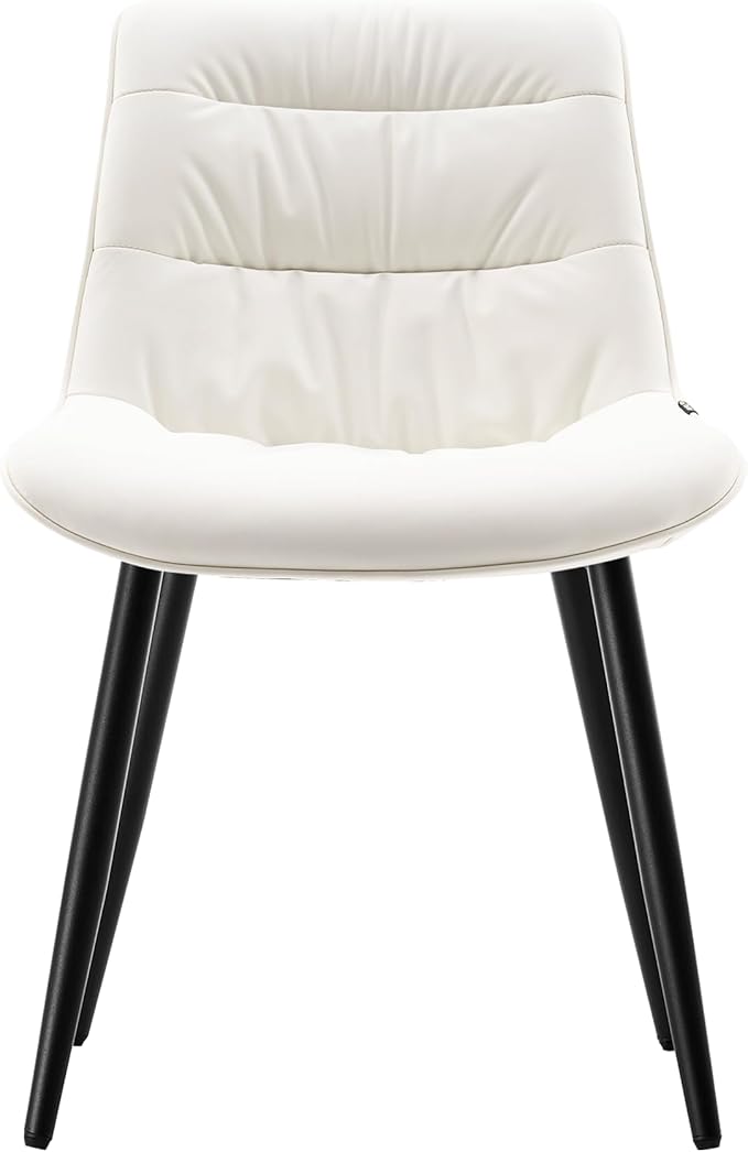 Kidol & Shellder Dining Chairs Set of 2, Modern Upholstered Faux Leather Kitchen Side Chairs with Comfortable Back - Mid-Century Armless Chair for Dining Living Room Bedrooms, with Metal Legs (White)