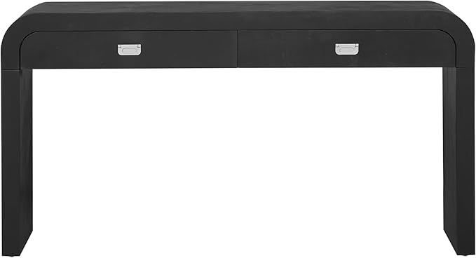 60" Farmhouse Wooden Curved Console Table Sofa Table with Drawers, Mid-Century Modern Entryway Table with Burl Natural Wood Veneer for Living Room,Entryway Foyer,Hallway,Office (Black)