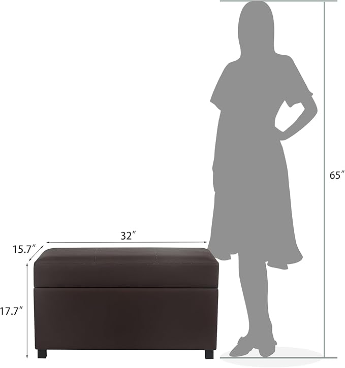Joveco 32" Leather Storage Ottoman Bench, Rectangle Foot Rest Stool for Living Room, Bedroom, Entryway, Brown