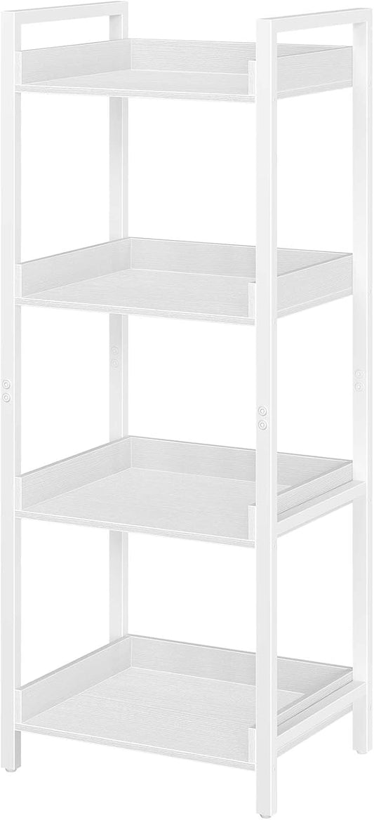 Rolanstar Bookshelf, 4-Tier Storage Rack, Narrow Corner Bookshelf, Display Wooden Shelves for Living Room, Bathroom, Balcony, Kitchen,White