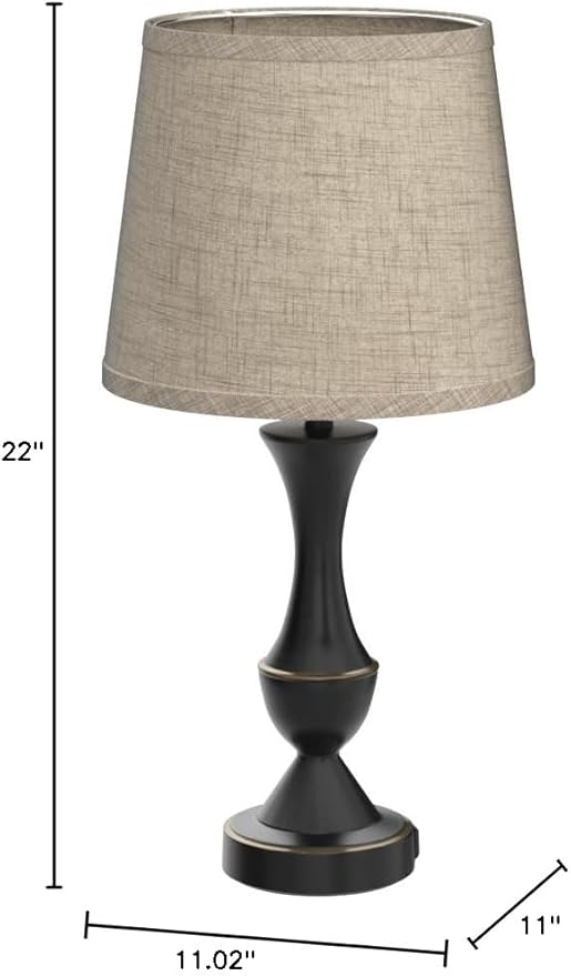 Luvkczc Upgraded Touch Table Lamps Set of 2, 22" Tall Bedside Lamps with USB C+A Ports, Dimmable Nightstand Lamps for Bedroom, Living Room, Office, Black Lamp with Beige Lampshade, Bulb Included