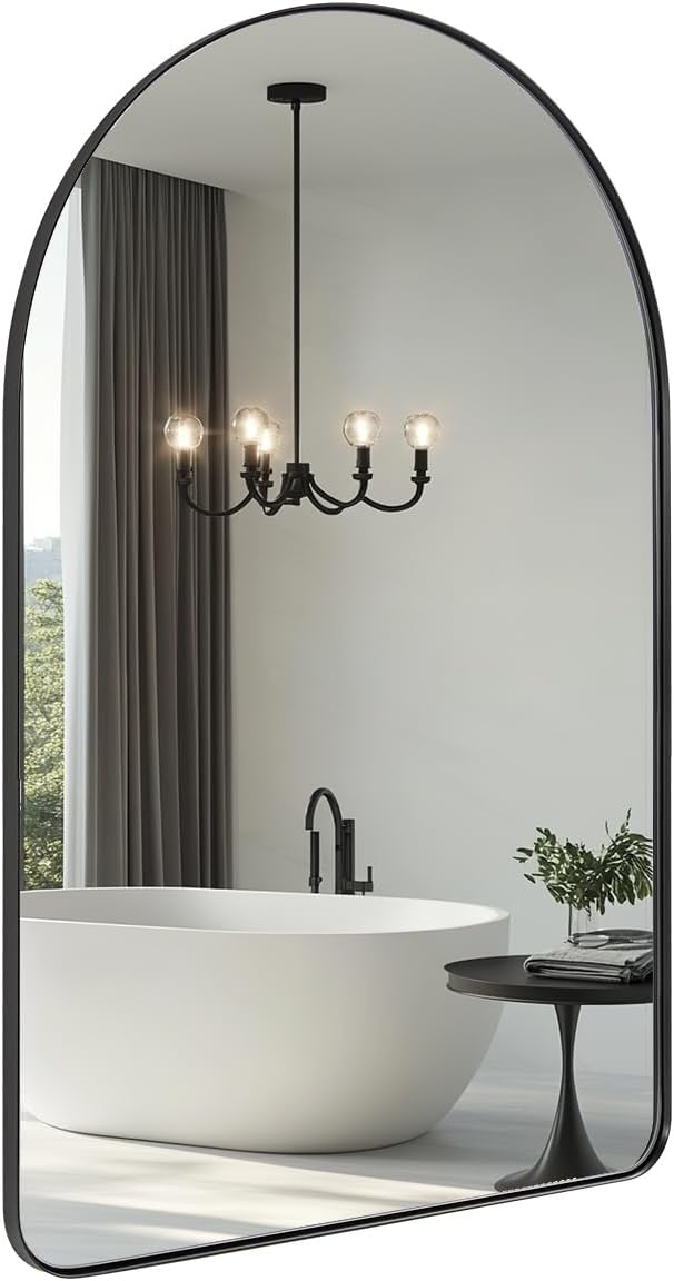 ANDY STAR Arched Mirror, Black Bathroom Mirror in Stainless Steel Metal Frame, Arch Top Rounded Corner 1 Inch Deep Set Design Wall Mount Hangs Vertical