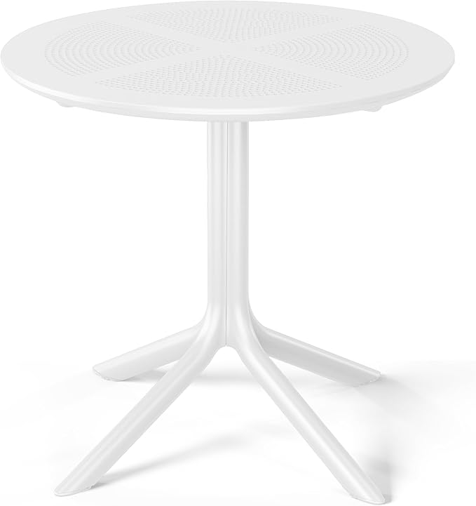 Costaelm Small Patio Table, Outdoor Round Dining Table, Weather Resistant Outside Table for Poolside Deck Lawn Garden Backyard, White