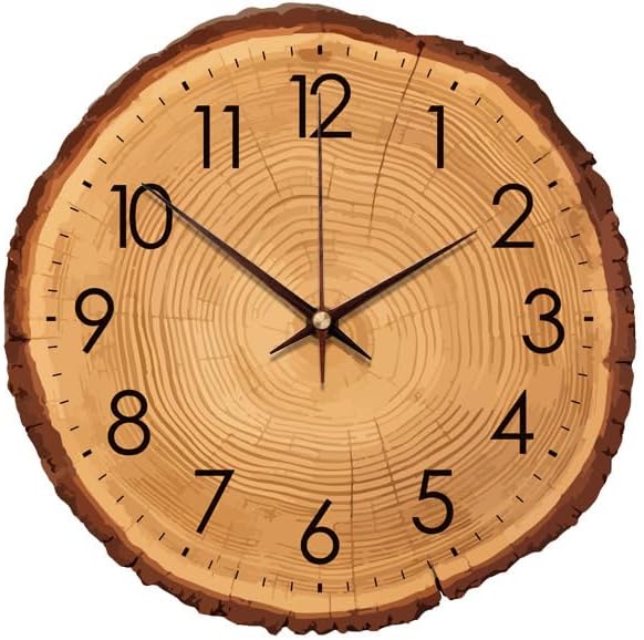 Rustic Wood Wall Clock, Silent Non-Ticking, 12 Inch Round, Battery Operated, Farmhouse Style, for Home, Kitchen, Bathroom, Bedroom, Office