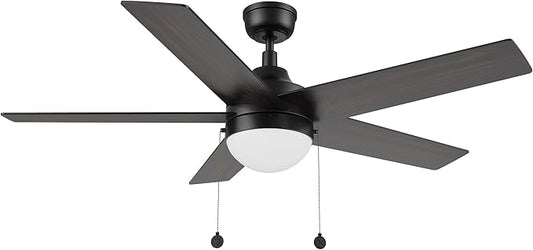 CEME 52" Ceiling Fan with Light Low Profile, DC 5 Speeds Silent Ceiling Fan with Remote, 5 Dual Finish Blades, 3 Light Colors Dimmable LED for Bedroom Room, Black
