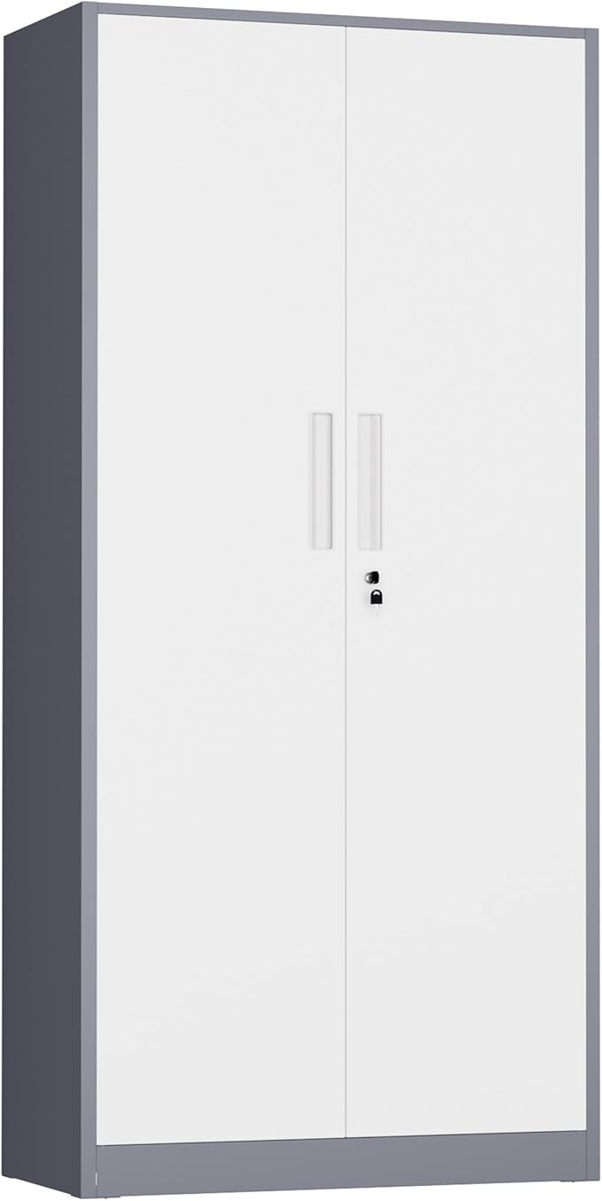 INTERGREAT Metal Storage Cabinet, 72" H Lockable Steel Cabinets with Locking Doors, Storage Locker with Adjustable Shelves for Office, Home, Garage, Gym, School (White Grey)