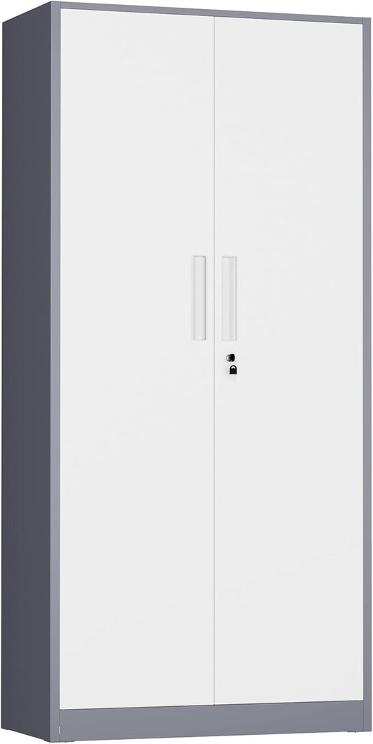 INTERGREAT Metal Storage Cabinet, 72" H Lockable Steel Cabinets with Locking Doors, Storage Locker with Adjustable Shelves for Office, Home, Garage, Gym, School (White Grey)