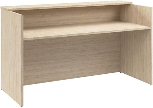 Bush Business Furniture Arrive 72W x 30D Reception Desk with Shelf in Natural Elm, Modern Receptionist Station for Office Waiting Room