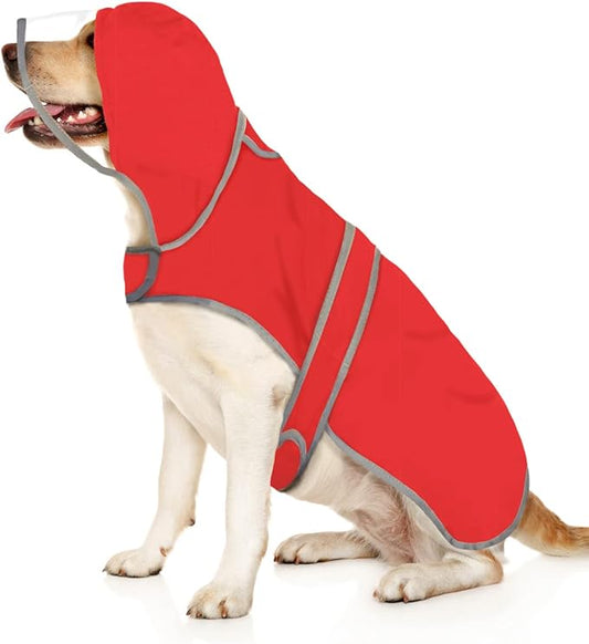 HDE Dog Raincoat with Clear Hood Rain Jacket Poncho for Small Medium Large Dogs Red - XXL
