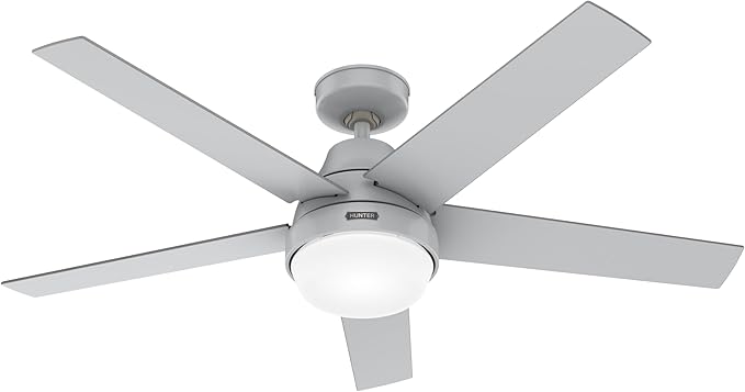 Hunter 52 inch Indoor Ceiling Fan with LED Light and Remote Control - Modern Smart Ceiling Fan, Standard Mount, 5 Blades, For Bedroom, Living Room, or Kitchen, Quiet - Aerodyne 52614, Dove Grey
