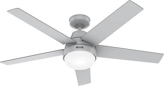 Hunter 52 inch Indoor Ceiling Fan with LED Light and Remote Control - Modern Smart Ceiling Fan, Standard Mount, 5 Blades, For Bedroom, Living Room, or Kitchen, Quiet - Aerodyne 52614, Dove Grey